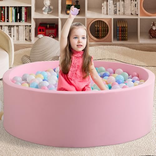 Ball Pit for Toddlers 47.24''x15.75'' Baby Ball Pit Soft Foam Ball Pits Round Lagre Kids Ball Pits Indoor and Outdoor Game Kids Play Ball Pool Ideal Gift for Children (Pink, NO Balls)