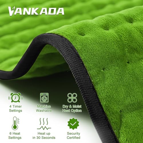 Heating Pad-Electric Heating Pads for Back,Neck,Abdomen,Moist Heated Pad for Shoulder,Knee,Hot Pad for Arms and Legs,Dry&Moist Heat & Auto Shut Off(Green Black, 12''×24'')
