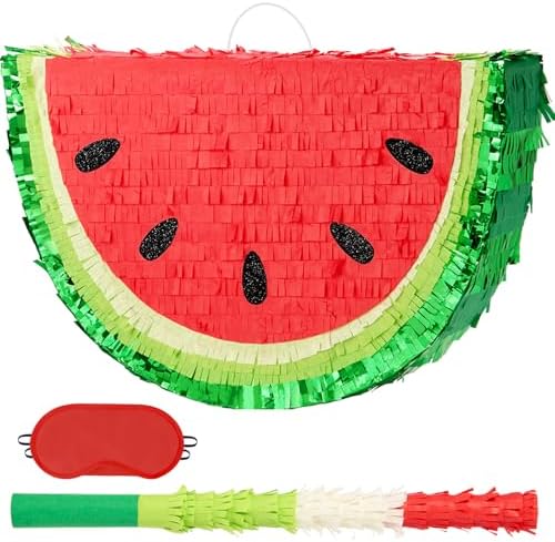 WERNNSAI Watermelon Piñata - Fruit Theme Summer Birthday Party Decorations Kids Fruit Pinata with Blindfold and Bat for Summer Tropical Party Supplies Fiestas Carnival Game