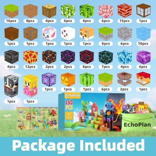 EchoPlan 150PCS Magnetic Blocks, Magnetic Building Blocks, STEM Constructions Magnet Blocks for Boys Girls Age 3 4 5 6 7 8 9 10, Sensory Stacking Toy Christmas Birthday Gifts for Kids, 1" Large Size