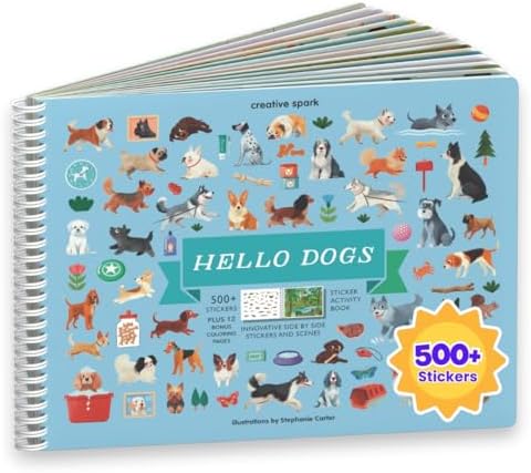 Cupkin Dog Sticker Book Activity for Kids, Toddler Airplane Travel Essentials, 500+ Dog Stickers for Kids + 12 Scenes + 12 Coloring Book Pages, Puppy Lover Children's Gift, Crafts Ages 2-8