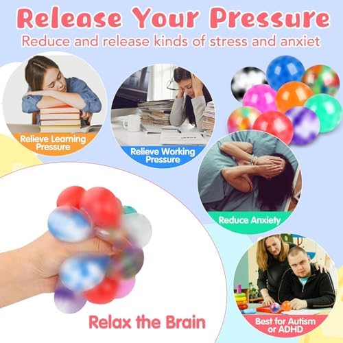 120 Pack Fidget Stress Balls for Adults, Bulk Squishy Squeeze Fidget Balls, Anxiety and Stress Relief Ball for Adults, Birthday Gift, Party Favors and Goodie Bag Stuffers