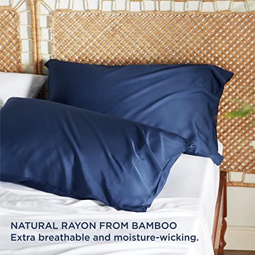 Bedsure Cooling Pillow Cases Queen Size Set of 2, Rayon Derived from Bamboo Cooling Pillowcases for Hot Sleepers, Cool Pillow Covers with Envelope Closure for Women Men, Navy Blue, 20x30 Inches