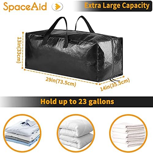 SpaceAid Heavy Duty Moving Bags, Extra Large Storage Totes W/Backpack Straps Strong Handles & Zippers, Alternative to Moving Boxes, Packing & Moving Supplies, Black (4 Pack)