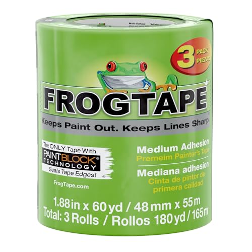 FrogTape Multi-Surface Painters Tape with PAINTBLOCK, 2 Inch Wide (1.88 In. x 60 Yds), Medium Adhesion, Green, 3 Rolls (240661)