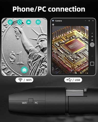 Digital Microscope Wireless Pocket Handheld USB Microscopes, 50x-1000x Zoom Fixed Focus HD Magnifier with LEDs, Inspection Camera Compatible with iPhone, Android Phone, MacBook, Windows PC (Black)