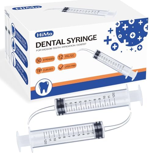 Wisdom Teeth Syringes, 50 Pack Irrigation Dental Syringes with Measure Scale & Curved Tip for Dental Care Liquid Oral Tonsil Stone