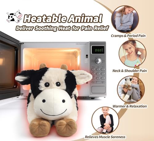 Cuckool Cow Stuffed Animals, Microwavable Stuffed Animals Adorable Fluffy Cow Plush for Warmth & Comfort, Heatable Coolable Lavender Scent Toys, Cute Soft Plushies Cow Gift for Kids Boys Girls & Adult