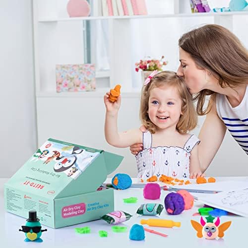 Air Dry Clay 42 Colors, Modeling Clay for Kids, DIY Model Magic Clay, Molding Clay Kit with Sculpting Tools, Non-Sticky Soft and Super Light, Arts and Crafts Gift for Boys Girls Kids.