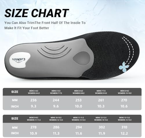 VALSOLE Heavy Duty Support Pain Relief Orthotics - 220+ lbs Plantar Fasciitis High Arch Support Insoles for Men Women, Flat Feet Orthotic Insert, Work Boot Shoe Insole, Absorb Shock with Every Step