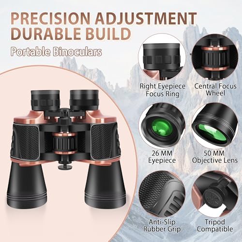22x50 Binoculars for Adults High Powered, BAK-4 Prism HD FMC, Professional Waterproof Binoculars for Bird Watching, Hunting, Travel with Carrying Bag
