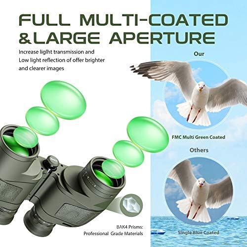 Hooway 7x50 Waterproof Floating Marine Binocular w/Internal Rangefinder & Compass for Navigation,Boating,Bird Watching and More(Army Green