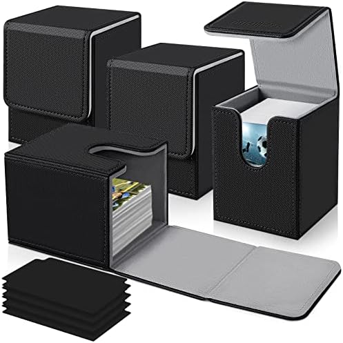 Mlikero 4 Pack Card Deck Box, Commander Deck Box Holds 400+ Single Sleeved Cards with 4 Dividers, Leather Magnetic Card Box Fit for MTG, TCG