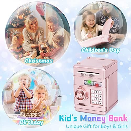 Refasy Piggy Bank Cash Coin Can ATM Bank Electronic Coin Money Bank for Kids Age 3-12, Money Savings Box Mini ATM Coin Bank Toys Gifts for 3 4 5 6 7 8 9 10 11 12 Year Old Boys Girls