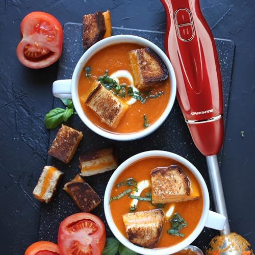 OVENTE Immersion Hand Blender, 300W Electric Handheld Portable Stick Mixer with 2 Mixing Speed and Stainless Steel Blades for Effortless Blending Smoothies, Shakes, Puree or Baby Food, Red HS560R