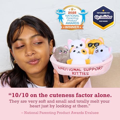 WHAT DO YOU MEME? Emotional Support Kitties by Relatable, Cuddly Stuffed Animals and Toys, Squishy Toys and Plushies, Great Ideas for Loved Ones of All Ages, Includes 5 Plushies with Carrying Basket