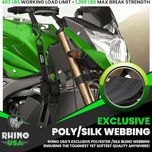 Rhino USA Retractable Ratchet Straps (4-Pack) - 1 Inch x 10 Feet (1,209lb Break Strength) - Heavy Duty Auto Self Retracting Tie Down Straps for Truck, Cargo Trailer, Motorcycle, Rad & More - Black