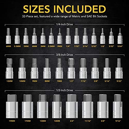 LEXIVON Master HEX Bit Socket Set, Premium S2 Alloy Steel | Complete 32-Piece, SAE and Metric Set | Enhanced Storage Case (LX-144)