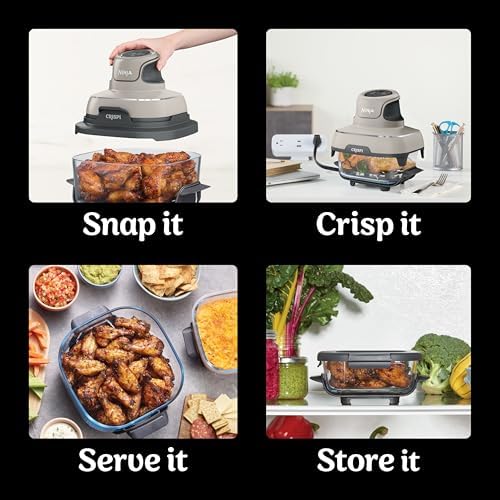 Ninja Crispi Air Fryer, Microwave, Freezer & Dishwasher Safe, Non Toxic Glass Portable Cooking System, 4 QT & 6 Cup Glass Containers with Storage Lids, Easy Meals, Air Fry, Bake, Stone, FN101ST