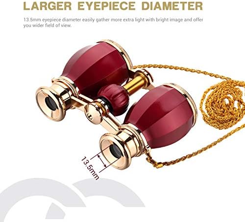 ESSLNB Opera Glasses Binoculars for Women Adults 4X30mm Theater Glasses Compact Binoculars for Theater and Concerts Antique with Case Removable Chain (Red)