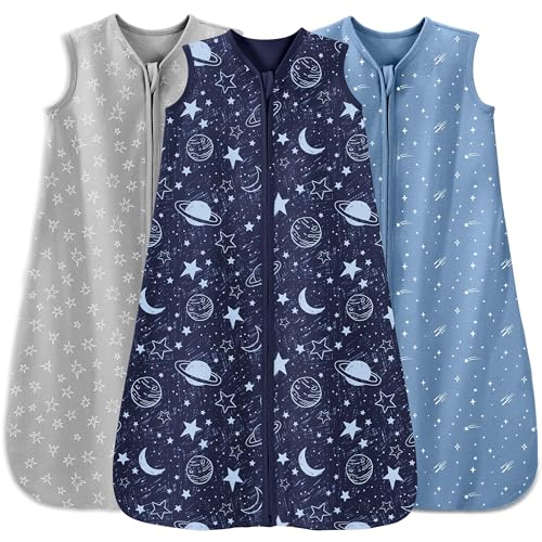 Baby Sleep Sack 6-12 Months 3 Pack 100% Cotton Lightweight 0.5 TOG Wearable Blanket Baby Sleep Bag with 2-Way Zipper for Newborn Infant Blue