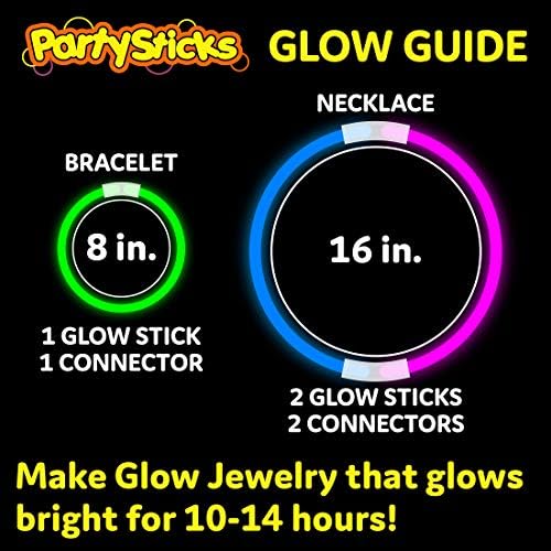 PartySticks Glow Sticks Party Supplies 200pk - 8 Inch Glow in the Dark Light Up Sticks Party Favors, Decorations, Neon Party Necklaces and Bracelets with Connectors