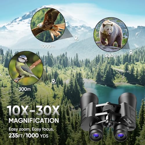 10-30x50 High Power Military Zoom Binoculars for Adults, Low Light Night Vision/Daily Waterproof / BAK7 Prism/FMC Lens, HD Professional Binoculars for Bird Watching, Hunting, Outdoor, Hiking.