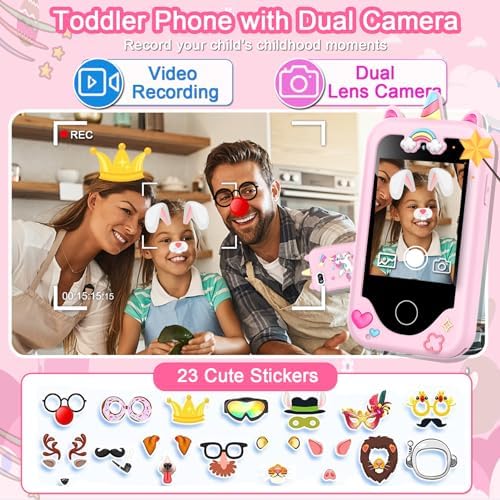 Kids Smart Phone for Girls Toys, Gifts for 3-10 Year Old Girl Boy Christmas Birthday Kids Toys, 2.8" Touchscreen Toddler Learning Cell Toy Phone with Dual Camera, Game, Music Player, 8GB Card Pink