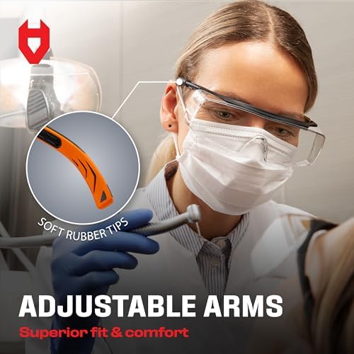 NoCry Safety Glasses Over Eyeglasses for Men and Women with Anti Scratch Lenses and Integrated Side Shields — Adjustable Temples with Anti-Slip Tips — 100% UV Protective Eyewear — ANSI Z87 Certified