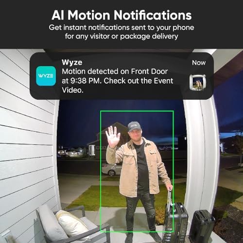 WYZE Doorbell Camera v2, 2K Security Video Doorbell with Color Night Vision, 2-Way Audio, 24/7 Video Recording*, Package Monitor, Works with Alexa & Google Assistant, Wired. Free Expert Setup