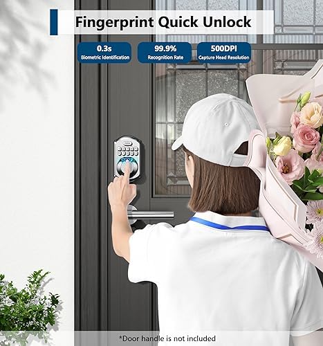 TEEHO TE002 Fingerprint Door Lock - Keyless Entry Door Lock - Electronic Keypad Deadbolt - Smart Locks for Front Door - Auto Lock - Easy Installation - Satin Nickel