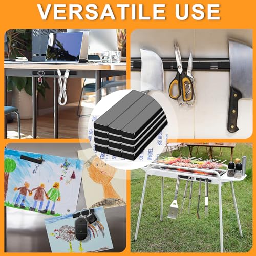 MIKEDE Black Magnets, 30 Pack Strong Neodymium Magnets Bar, Heavy Duty Rare Earth Magnet with Adhesive Backing, Powerful Bar Magnet for Crafts Kitchen DIY Science Office - 2.36 x 0.4 x 0.2in