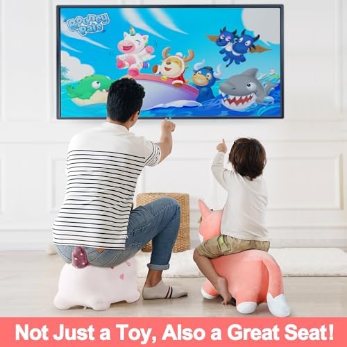 iPlay, iLearn Bouncy Pals Hopping Fox Horse, Toddler Girl Inflatable Bouncing Animal Hopper Toy, Outdoor Indoor Plush Ride on Bouncer, Baby Birthday Gift 18 Month 2 3 4 Year Old Kid - Fox