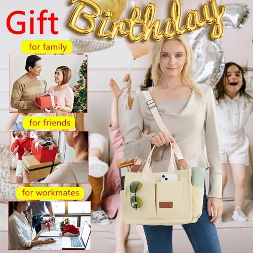 Tote Bag for Women With Compartments,Large Canvas Tote Women's Purse Crossbody Bags Work Laptop Book Bag Satchels Handbags