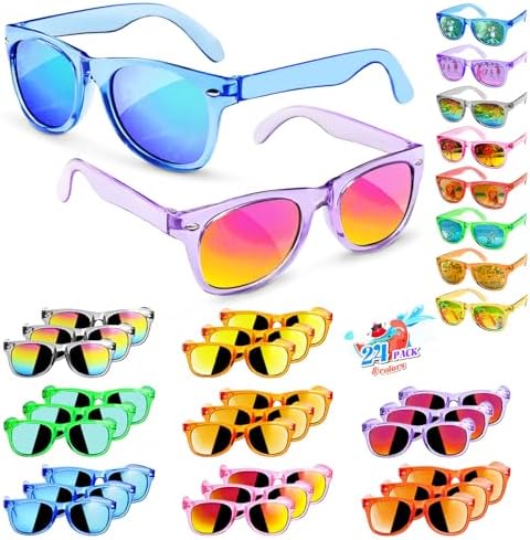 Kids Sunglasses Party Favors - Boys Girls Age 3-8 Birthday Goodie Bags Stuffers, Neon Sunglasses with UV 400 Protection for Kids Classroom Favors - 24 Packs
