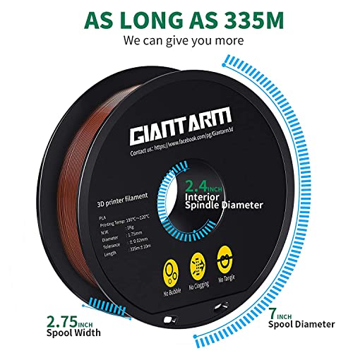 GIANTARM 3D Printer Filament, Brown Pla Filament, 1Kg(2.2lbs) Spool, 1.75mm Dimension Accuracy +/- 0.03mm, 3D Printing Filament