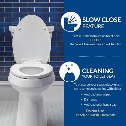 Mayfair Caswell Modern Slow Close Toilet Seat, Easy Clean Hinges and Durable Plastic Seat, Made in USA, Round, White