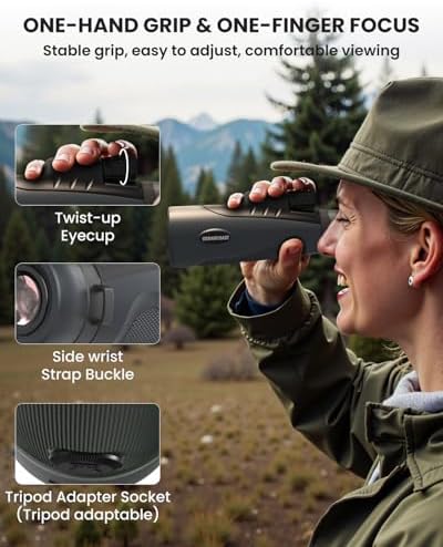 15X54 Monocular Telescope for Adults High Powered – Waterproof, BAK4 Prism, FMC Lens, Compact Spotting Scope for Bird Watching, Hunting Gear, Hiking Accessories, Travel & Camping Gifts