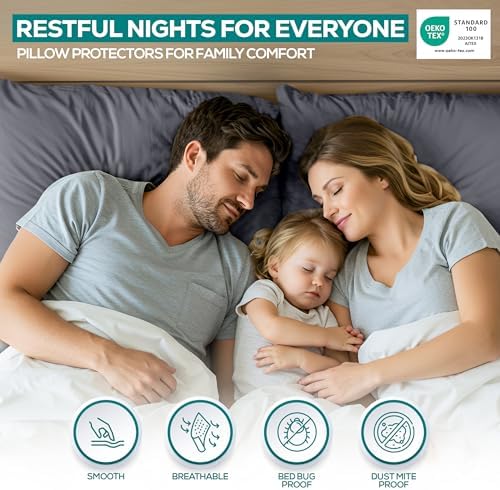 Utopia Bedding Waterproof Pillow Protectors Zippered King Size (2 Pack, Gray), Zippered Pillowcases, Bed Bug Proof Pillow Encasement Covers 20 x 38 Inches