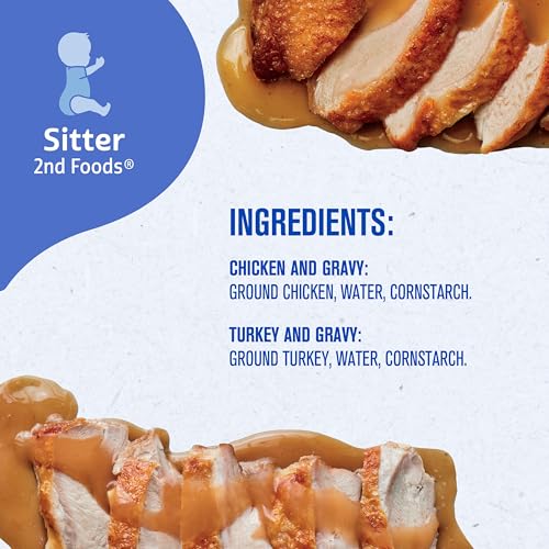 Gerber Stage 2 Baby Food, Chicken & Turkey Variety Pack Jars, Mealtime Poultry Puree, Baby Food Puree,12-Pack