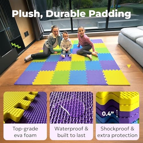MioTetto Foam Floor Tiles for Kids - Non-Toxic Comfortable Baby Play Mat and Interlocking Foam Tiles, Fits with 74x74 Playpen Mat for Crawling & Development, Soft Play Mat for Babies 6-12 Months