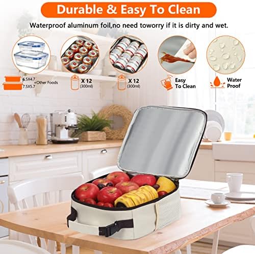 Lunch Bag for Women Insulated Lunch Bag For Men Adults Small Lunch Bag for Office Work - Leakproof Freezable Cooler Bag Reusable Portable Lunch Box (White)