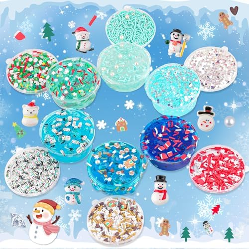 LAWOHO Build a Snowman Kit with Clear Slime & Air Dry Clay for Kids, Christmas Crafts for Kids, Slime Kit for Kids, for Kids, Stocking Stuffers for Kids Christmas Crafts Snowman Kit