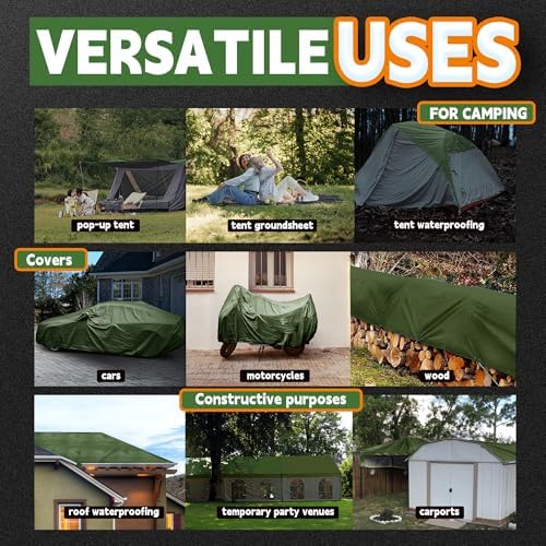 8x10 Feet Tarp Waterproof,9Mil Thick,Finished Size Tarps,UV Resistant,Durable,Multipurpose Poly Tarp Cover with Metal Grommets and Reinforced Edges,Green/Black by RAINDEWAY