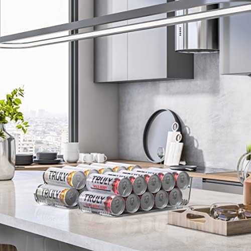 Simple Houseware Tall Skinny Can Organizer and Dispenser for Refrigerator or Pantry, Clear, Set of 2