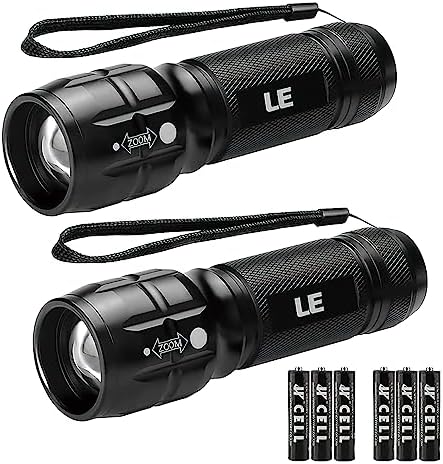 Lighting EVER LED Flashlights High Lumens, Small Flashlight, Waterproof, Adjustable Focus Flash Light for Outdoor, Emergency, Camping, AAA Batteries Included, 2 Pack