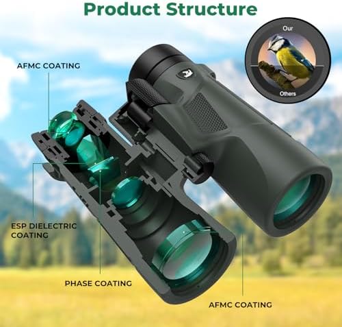 Gosky 10X42 HD Binoculars for Adults with Phone Adapter, High Power Binoculars with BAK4 Prism and FMC Lens, Waterproof Binocular for Bird Watching Hunting Traveling Outdoor Sports