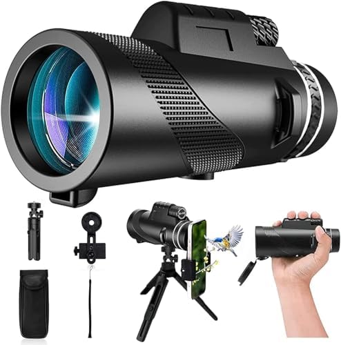 80x100 Monocular-Telescope High Powered for Smartphone Monoculars for Adults High Definition for Stargazing Hunting Wildlife Bird Watching Travel Camping Hiking