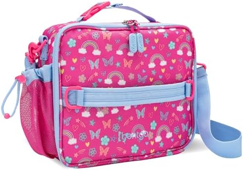 Bentgo Kids Lunch Bag - Double-Insulated, Reusable Lunch Bag for Kids 3+ with Adjustable Strap; Holds Lunch Box/Water Bottle/Snacks; Easy-Clean, Water-Resistant & Pockets (Rainbows & Butterflies)
