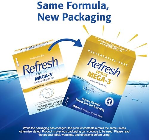 Refresh Optive MEGA-3 Lubricant Eye Drops Preservative-Free Artificial Tears, 0.01 fl oz (0.4 mL), 30 Single-Use Containers